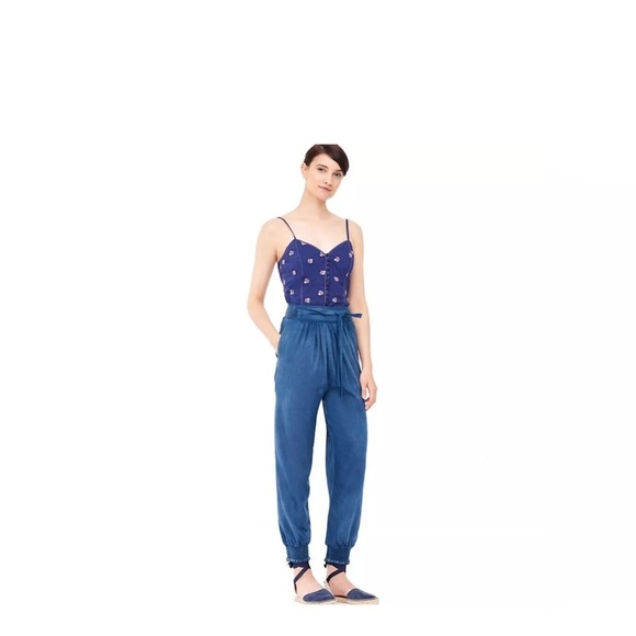 La Vie Rebecca Taylor Tissue Denim Chambray High Rise Tapered Smocked Hem Pant S - Picture 1 of 10